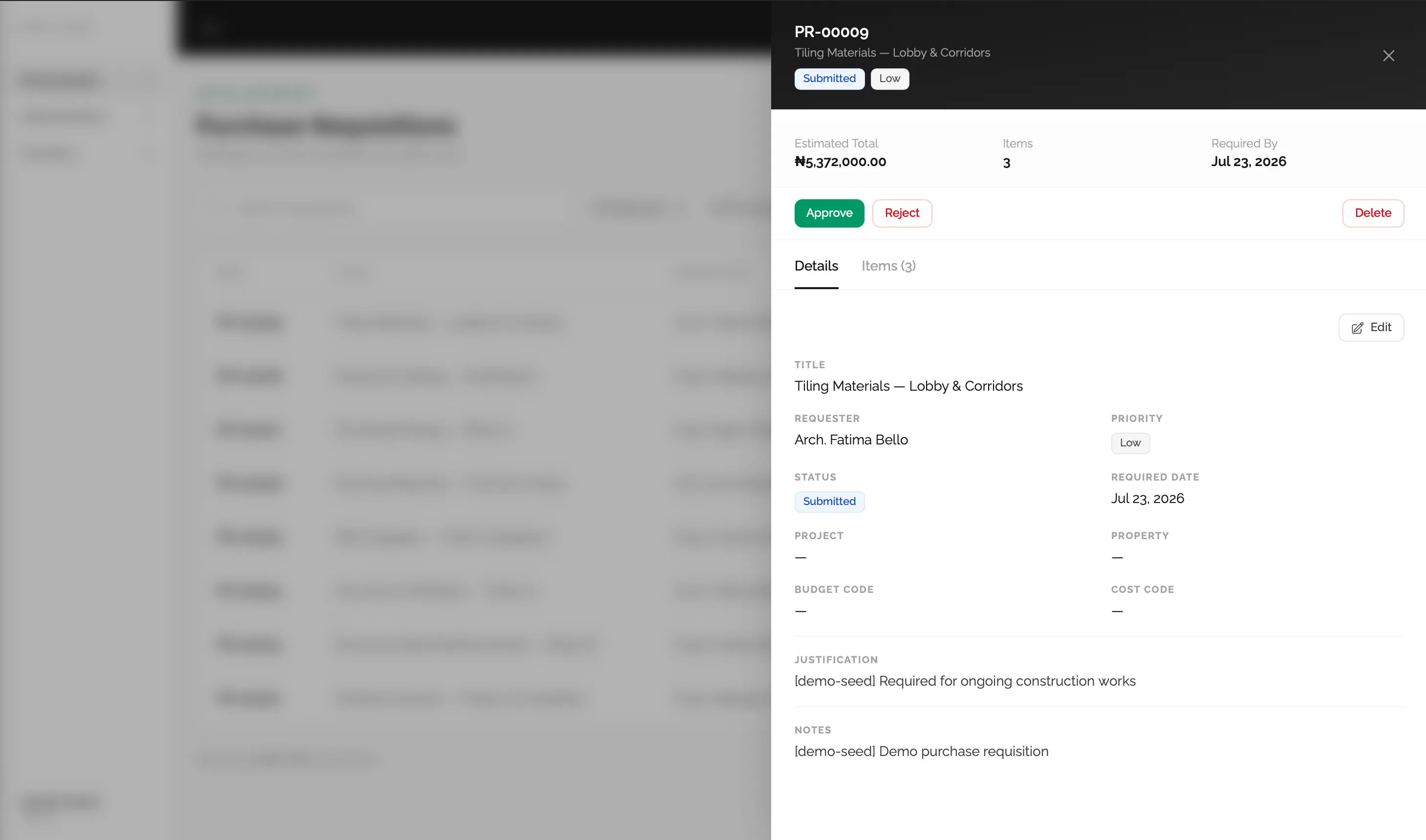 Procurement module screenshot (6 of 6)